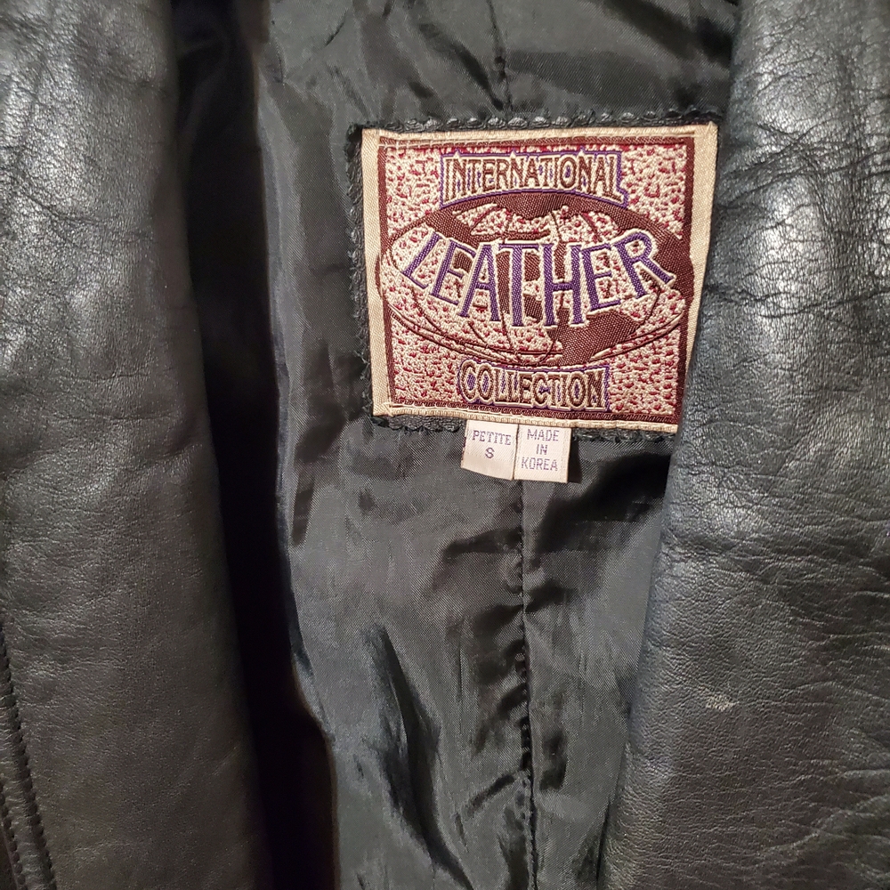 Y2k International Leather Collection Black Leather Trench Coat Size Small Petite - Picture 2 of 14